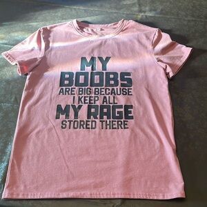 Women’s funny pink  t-shirt, boob humor, Medium